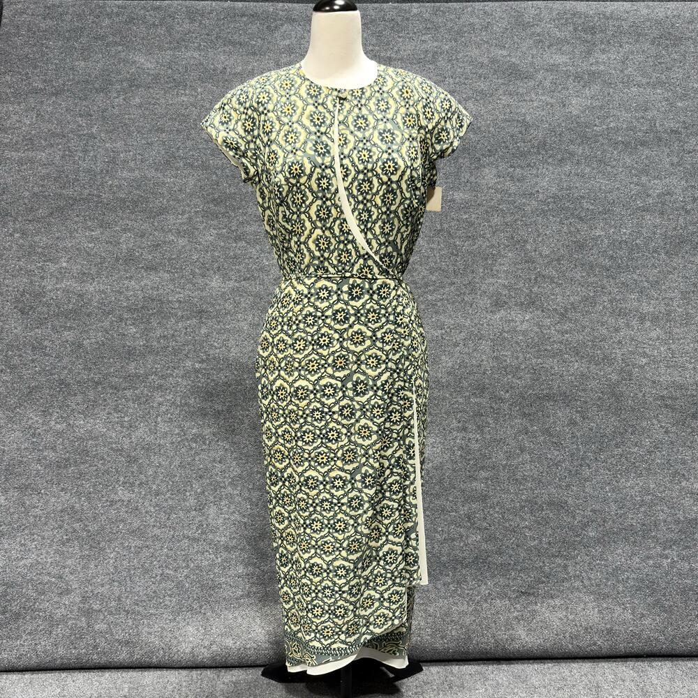 Vintage ASNY Anthony Sicari Dress Womens 8 Green Silk Maxi Wrap Floral Print